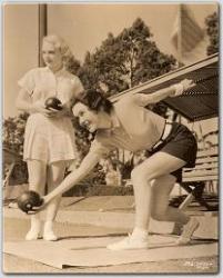 Maureen and Ruth Channing reviving the ancient game of Bowling on the Green.